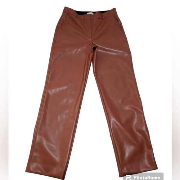 Aritzia Babaton Faux Leather High Waist Command Trousers Coffee Brown Size 10 - Picture 3 of 11